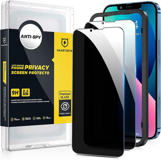 [2er-Pack] SmartDevil Sichtschutz-Displayschutzfolie für iPhone 13 und iPhone 13 Pro 6,1 Zoll, [mit einfach anzubringendem Rahmen] [hüllenfreundlich], Anti-Spy-Schutz aus gehärtetem Glas, kratzfest, 9H-Härte