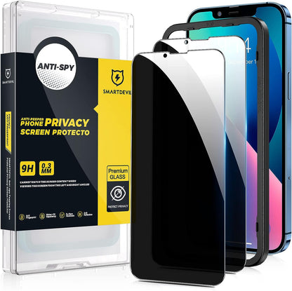 [Paquete de 2] Protector de pantalla de privacidad SmartDevil para iPhone 13 y iPhone 13 Pro de 6,1 pulgadas, [con marco de fácil instalación] [compatible con fundas], protector de vidrio templado antiespía, antiarañazos, dureza 9H