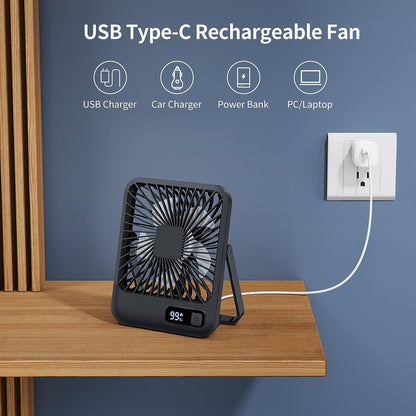 SmartDevil Desk Fan Battery Operated, Portable Rechargeable 180° Tilt Foldable Desk Fans, 2000mAh Personal Folding Travel Fan, 5 Speeds Small USB Fan for Home Office Travel Outdoor, Black
