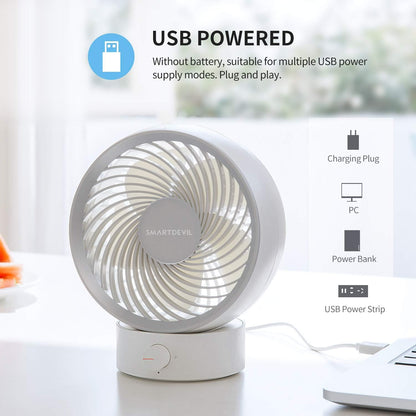 卓上 ファン SmartDevil 静音 小型 卓上扇風機 5枚羽根 USB電源 ホームオフィスの寝室のテーブルとデスクトップコンピューターに適しています (クリーミーホワイト)