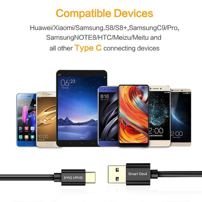 Cable USB tipo C Smart Devil, cargador USB A a USB C, paquete de 2 (5 pies y 6,6 pies) cable de carga rápida para Samsung Galaxy S9 S8 S8+, Galaxy Note 8, MacBook, LG V30 V20 G5 G6, Nexus 6P 5X, Nintendo Switch ,y más