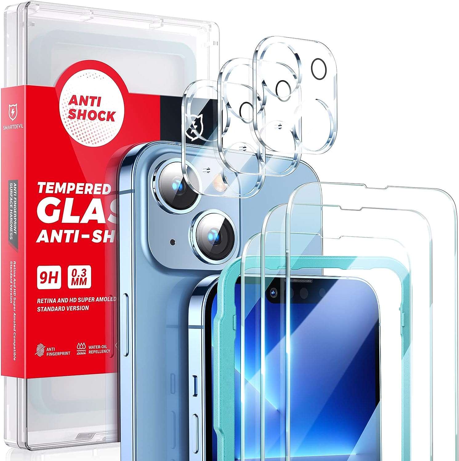 SMARTDEVIL 3+3 Stück Panzer Schutz Glas für iPhone 13 Schutzfolie,mit Rahmen-Installationshilfe, 3 Glasfolie für Kameraschutz, [Anti- Kratzer], 9H Härte Panzerfolie, HD Displayschutz, Ultra-klar