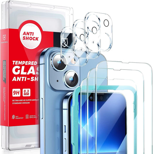SMARTDEVIL [3+3 Verre Trempé Compatible avec iPhone 13 6.1 Pouce,avec le cadre d'installation，3 films en verre pour protection de l'appareil photo,Anti-Rayure,sans Bulles d'Air,9H Dureté