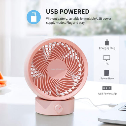 SMARTDEVIL Desk Fan, USB Desk Fan, Desk Fan Silent, Stepless Speed Desk Desktop Fan Table Cooling Fan with USB-Powered, Strong Wind, Quiet Operation, for Home Office Bedroom (Cherry Pink)