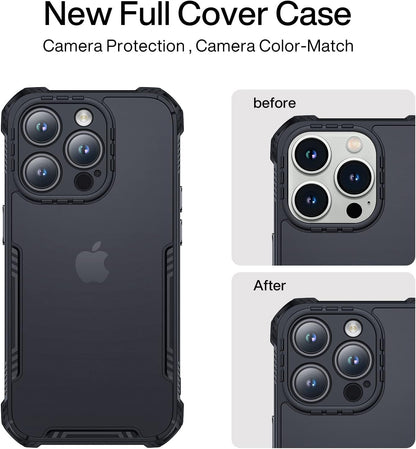 SmartDevil New Full Cover für iPhone 14 Pro Max Hülle, Kameraschutz, stoßfester Schutz in Militärqualität, kratzfeste Rückseite (Schwarz)