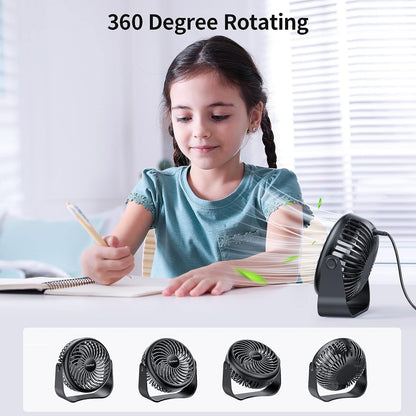 SMARTDEVIL Desk Fan, 3 Speeds Mini Desktop USB Desk Fan, 360° Adjustment Small Personal Table Fan for Home Office Car Outdoor Travel (Black)