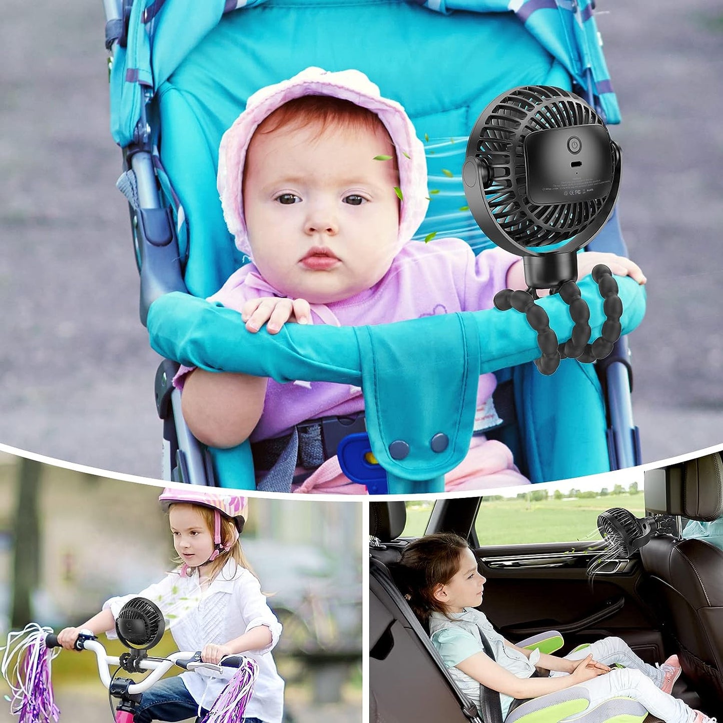 SMARTDEVIL Ventilateur Poussette,Ventilateur Poussette Bébé,avec Trépied Flexible,Portátil 3 Vitesse Réglable, Ventilador de cochecito para Camping,Oficina,Deporte,Viajar,USB o alimentación por batería (Negro)