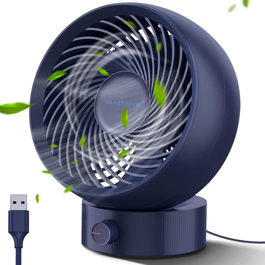 SMARTDEVIL Ventilateur de Table,Ventilateur USB Mini Ventilateur Ventilateur Silencieux 180 Types de Vitesse du Vent, Peut S'ajuster de 20 Degrés, pour Camping, Bureau/Voyage/Alimenté-Bleu