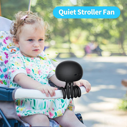SmartDevil Stroller Fan, 3 Speed Portable Clip on Stroller Fan with Flexible Tripod, 60° Rotatable Personal Jellyfish Battery Operated Handheld Fan, for Stroller, Car Seat, Treadmill, Camping (Black)