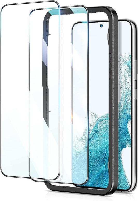 SMARTDEVIL【Cobertura completa】 Protector de pantalla para Samsung Galaxy S22 5G [6,1 pulgadas] 【Apto para fundas】Película de vidrio templado con marco de instalación, alta definición, dureza 9H, a prueba de golpes, antiarañazos, paquete de 2