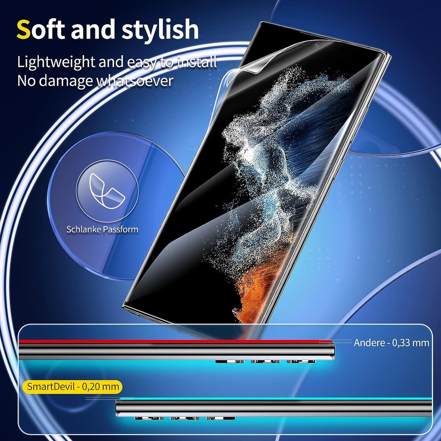 SMARTDEVIL [3+3 Stück] Galaxy S22 Ultra Schutzfolie (Nicht-Glas) HD Displayschutzfolie [Fingerabdruck Sensor Kompatibel] [Blasenfrei] für Samsung Galaxy S22 Ultra