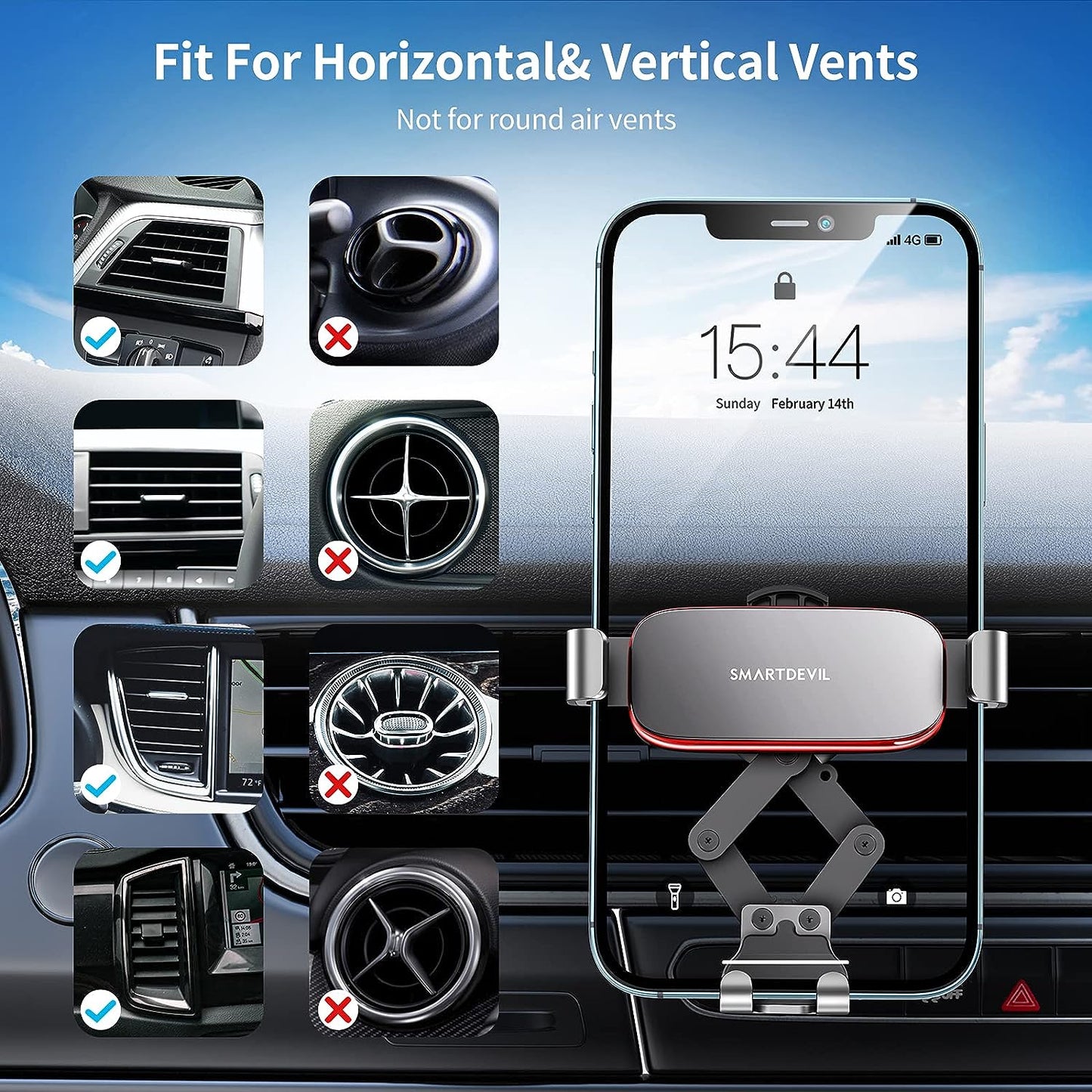 SMARTDEVIL Support Téléphone Voiture Ventilation, Gravité Support Smartphone Voiture Universel avec Rotation 360°, Support Portable Voiture pour iPhone 12 11 X 8, Samsung S20 S10 S9, Huawei P40, etc.