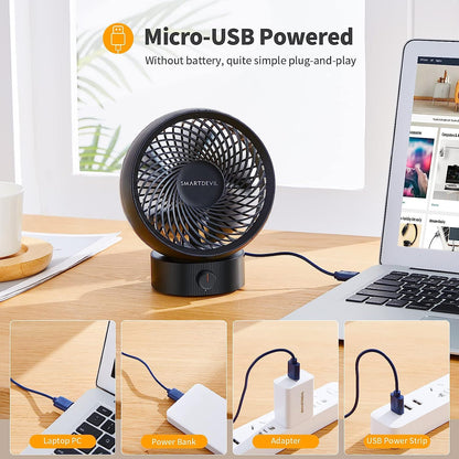 SmartDevil Neuer USB-Schreibtischventilator, kleiner persönlicher Desktop-Tischventilator mit starkem Wind, tragbarer Mini-Ventilator für den Heimbüro-Schlafzimmertisch und den Desktop (schwarz)