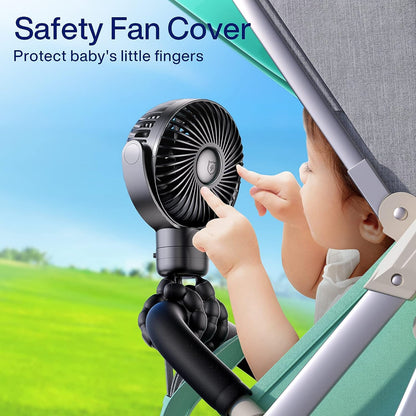 SMARTDEVIL Pram Fan, 4000mAh 4 Speeds Dual 360° Rotatable Reachargable Baby Fan Stroller Fan with Detachable Head, Portable Car Seat Fan with Flexible Tripod, for Peloton Bike, Crib, Treadmill, Travel