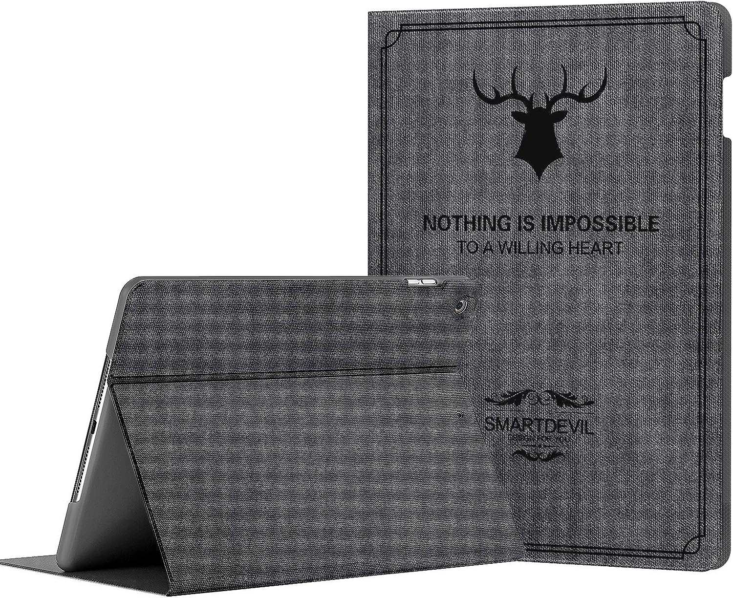 SmartDevil Coque pour iPad 10.2 2020/2019 avec Support Fonction et Veille/Réveil Automatique, Coque pour iPad 7 Generation/Coque pour iPad 8eme Generation dans Un Style Rétro, Gris