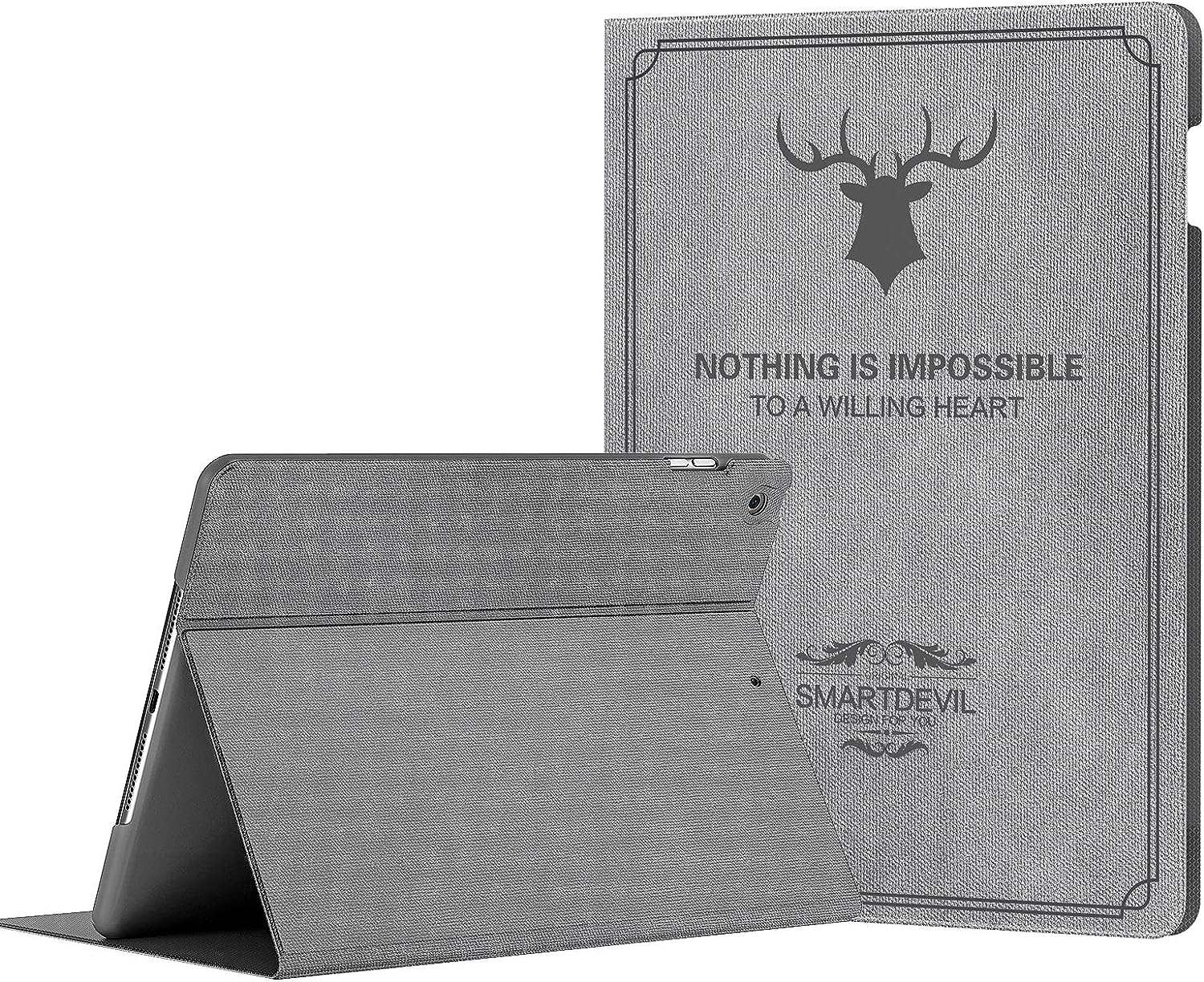 SmartDevil Coque pour iPad 10.2 2020/2019 avec Support Fonction et Veille/Réveil Automatique, Coque pour iPad 7 Generation/Coque pour iPad 8eme Generation dans Un Style Rétro, Gris