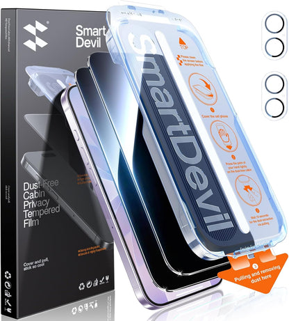 Sichtschutz-Displayschutzfolie für iPhone 11-17 Serie mit OnePress Installation + Kameraobjektiv-Schutzfolien (2er-Pack)