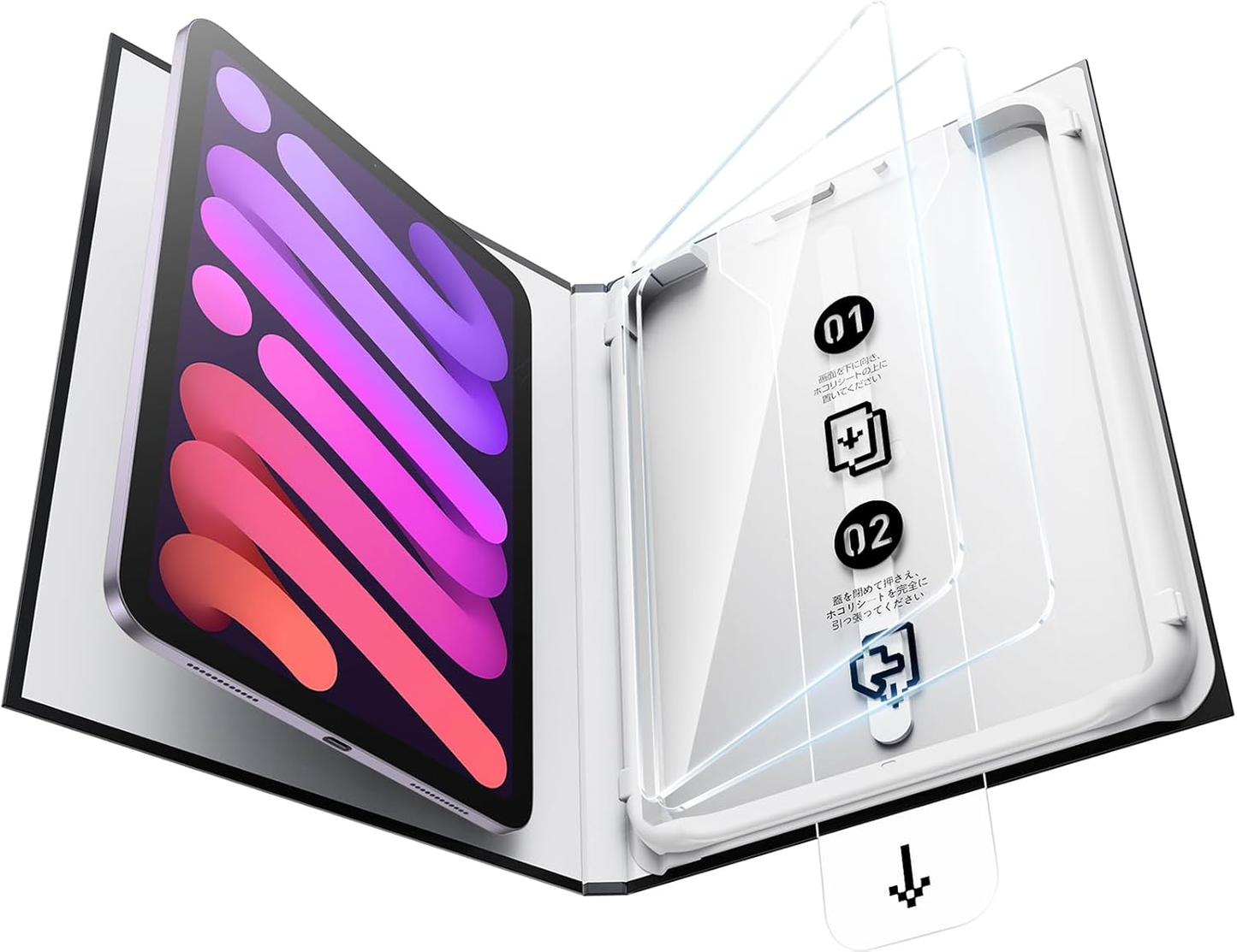 「Smart Box」iPad 用  SmartDevil強化ガラスフィルム  保護フィルム 自動除塵 超簡単貼り付け 落下保護 気泡ゼロ 滑らかな手触り 指紋防止 アイパッド 用 強化ガラス