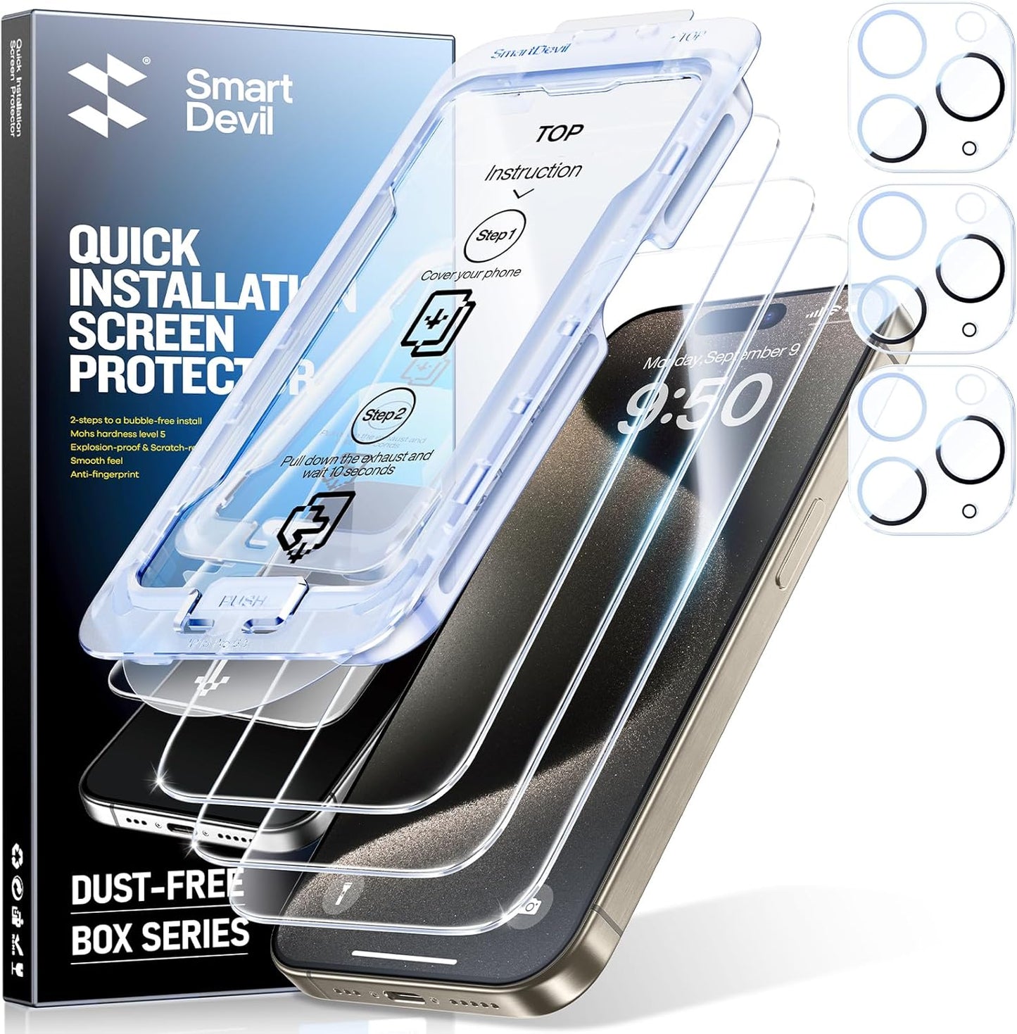 Sichtschutz-Displayschutzfolie für iPhone 11-17 Serie mit OnePress Installation + Kameraobjektiv-Schutzfolien (2er-Pack)